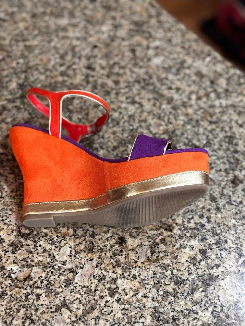 Jennifer Lopez Orange and Purple Suede Wedge Sandals